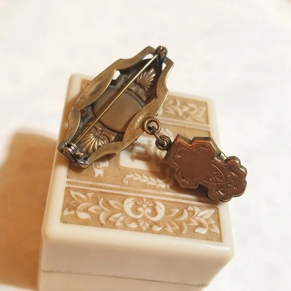 Antique Victorian Reppousse Cobalt Glass Lavaliere Brooch - Picture 5 of 6